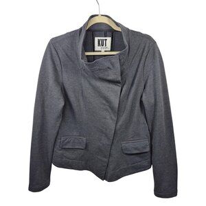 Kut From The Kloth Jacket Womens L Gray Moto Button Front Long Sleeve Biker